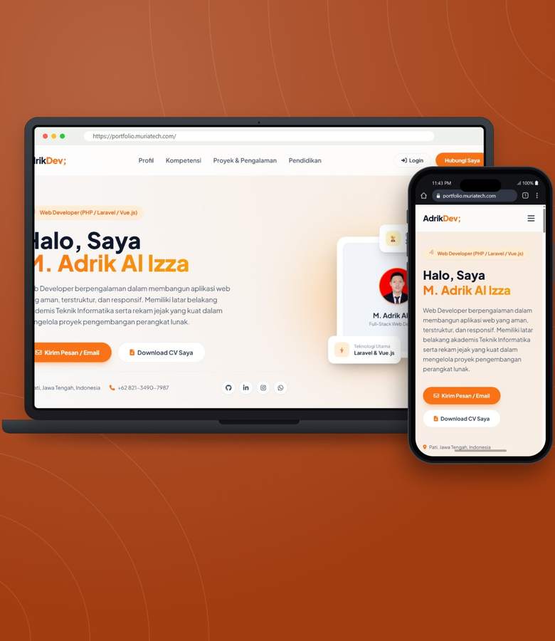 Tampilan website AdrikDev - Website Portfolio Web Developer dengan Panel Admin Dinamis