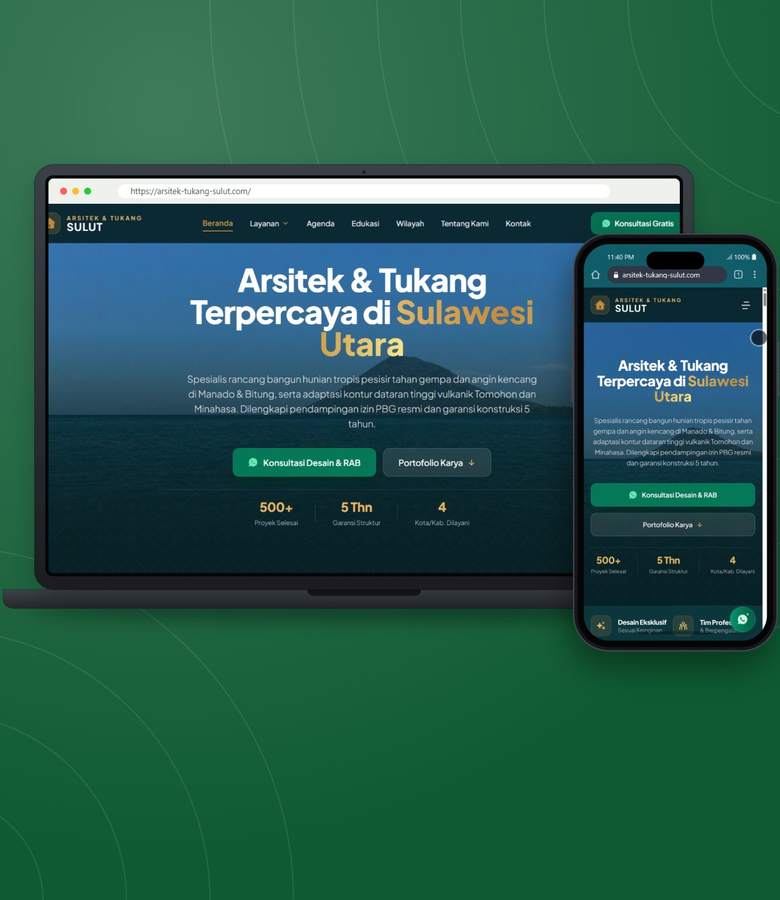 Tampilan website Arsitek & Tukang Sulut - Portal Jasa Arsitek, Tukang, Kontraktor, dan Material Sulawesi Utara
