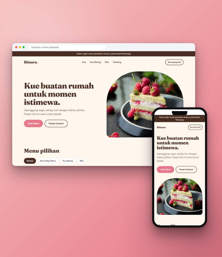 Tampilan website Toko Kue Rinara