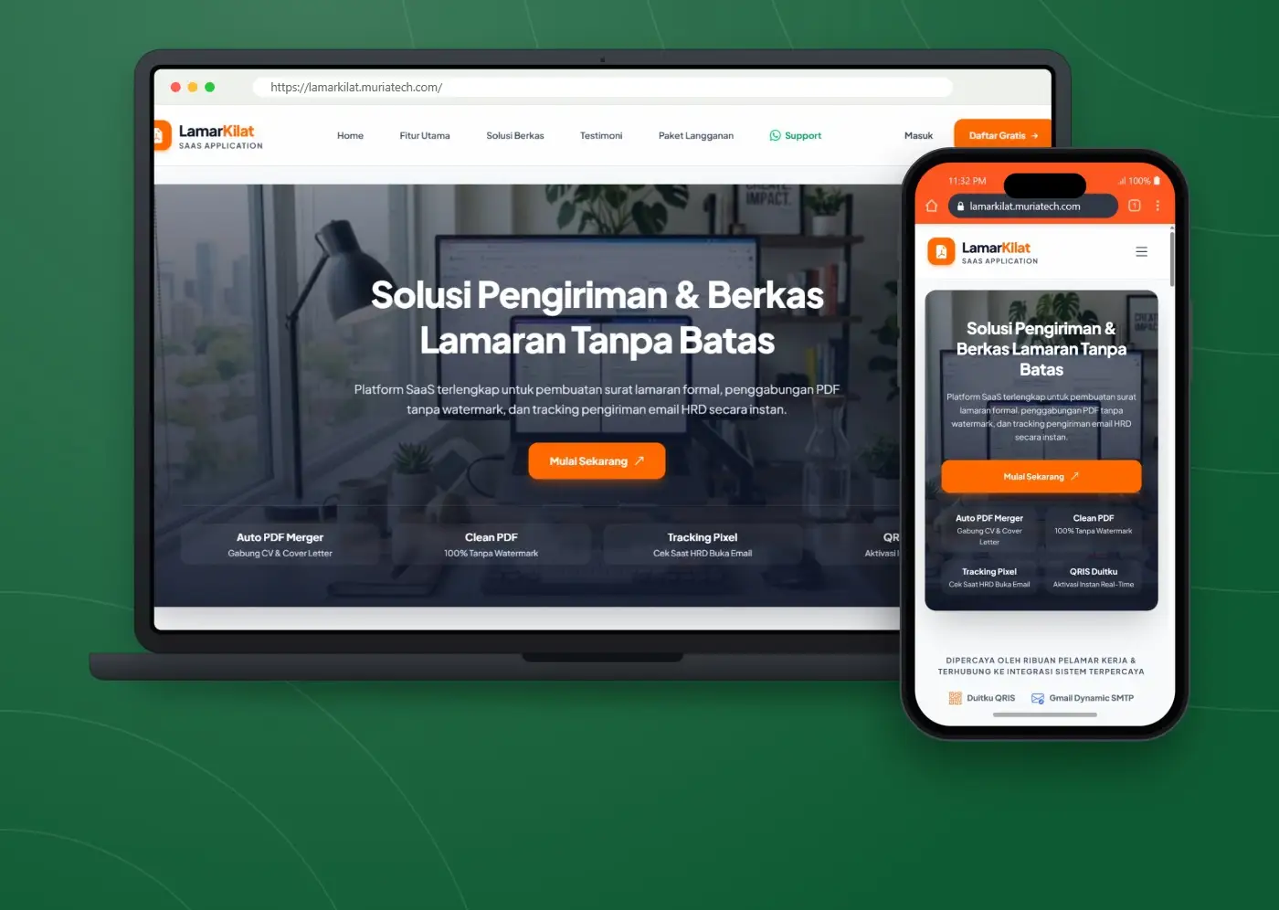 Tampilan website LamarKilat - Platform SaaS Pengelolaan dan Pengiriman Berkas Lamaran Kerja