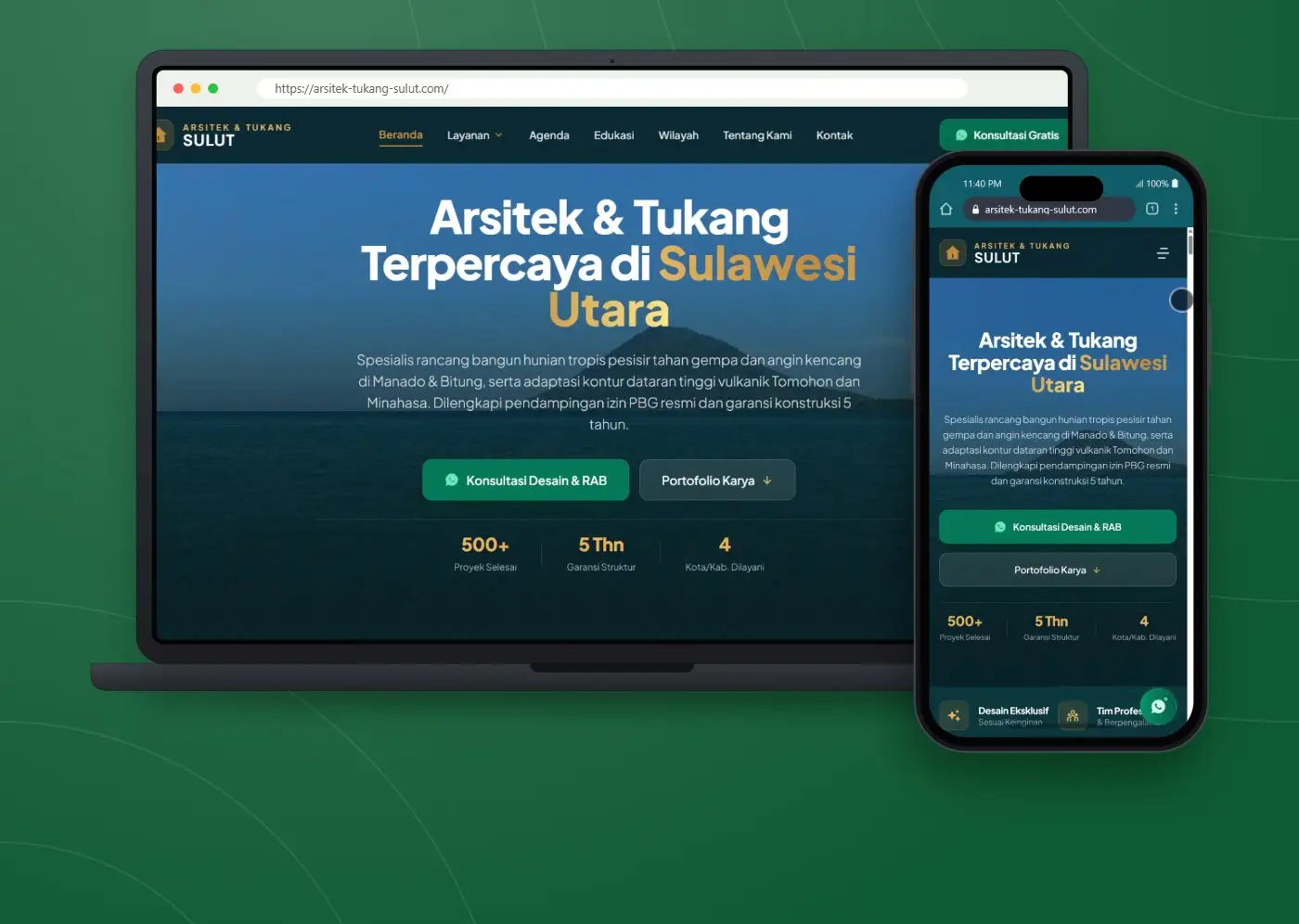 Tampilan website Arsitek & Tukang Sulut - Portal Jasa Arsitek, Tukang, Kontraktor, dan Material Sulawesi Utara