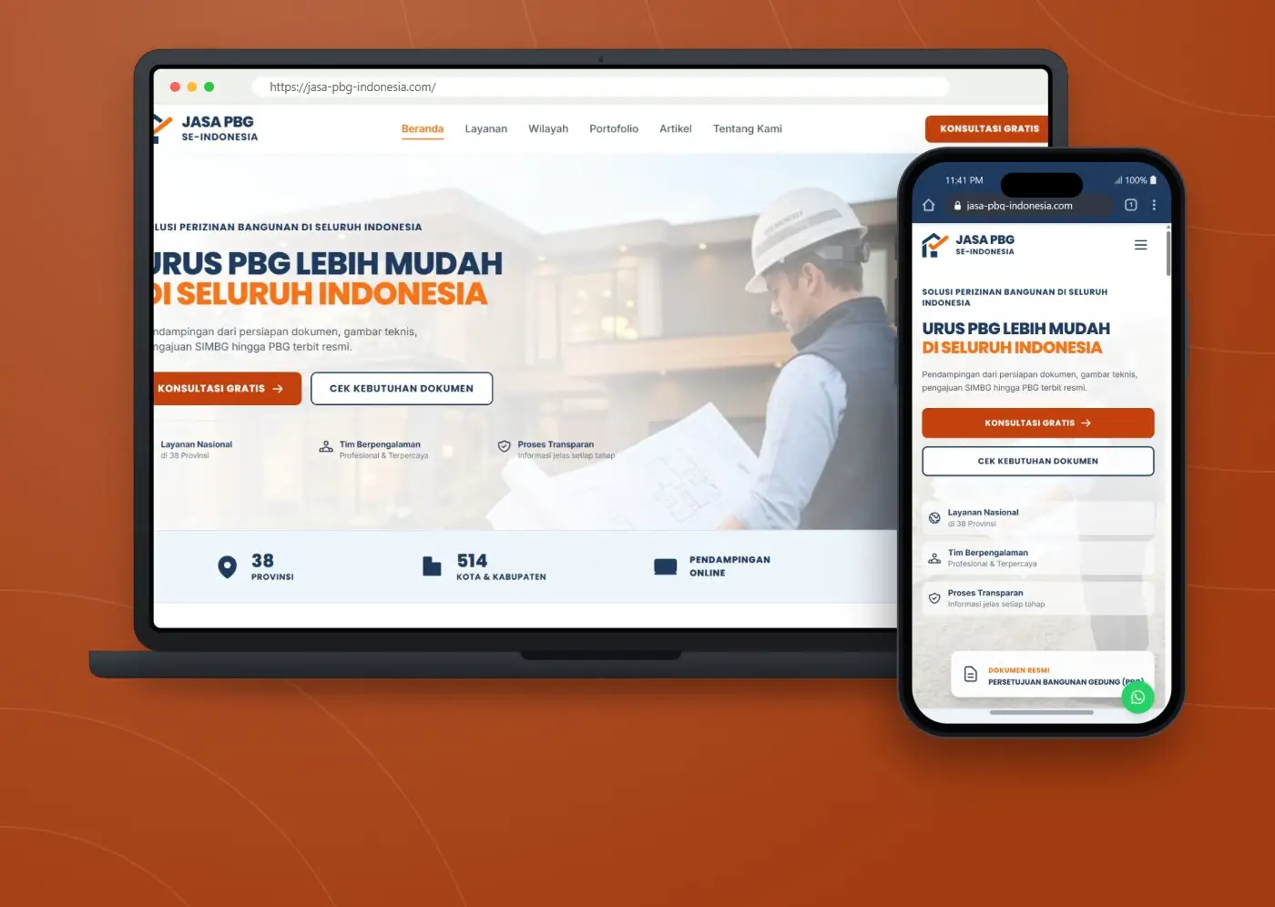 Tampilan website Jasa PBG Se-Indonesia - Website Layanan Pengurusan PBG dan SLF