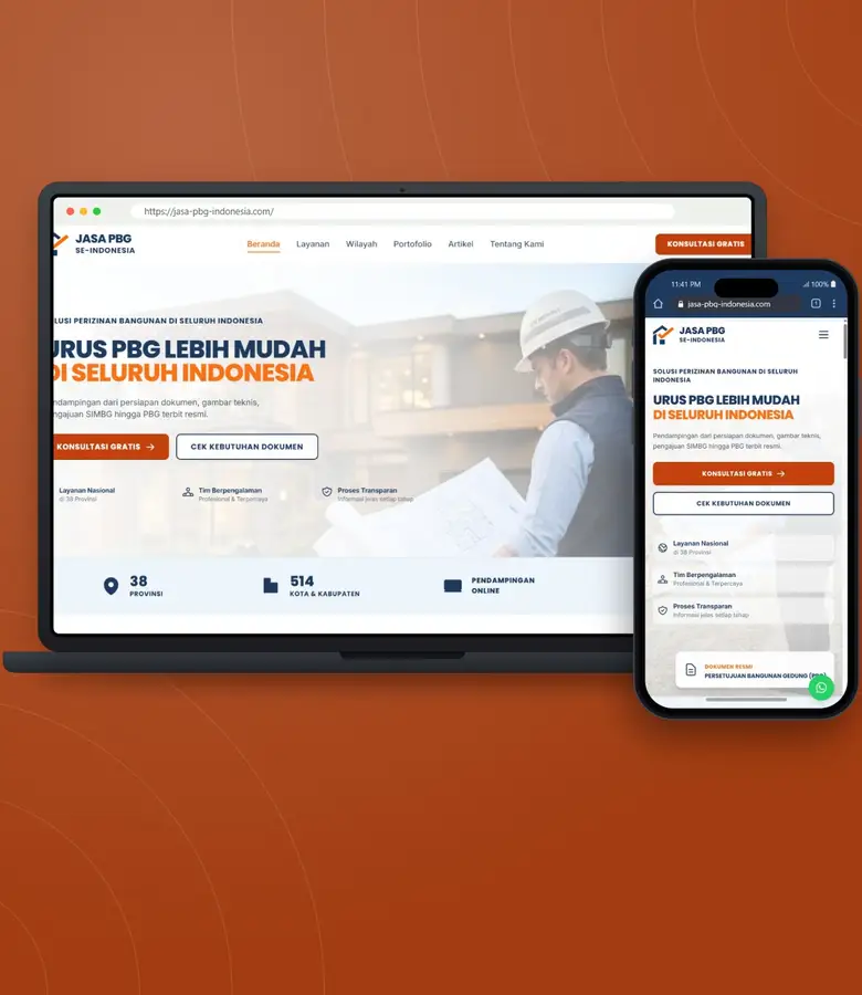 Tampilan website Jasa PBG Se-Indonesia - Website Layanan Pengurusan PBG dan SLF